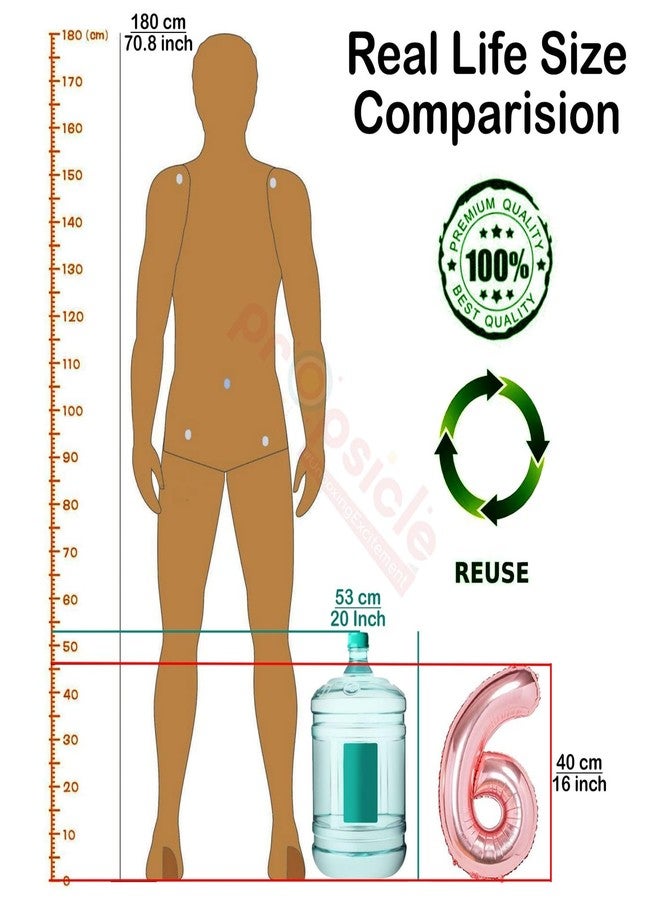 Propsicle 16 inch Number 6 Foil Balloon - Rose Gold Numeric Balloon for Birthday Decoration, Anniversary, Milestone - No. Six Balloon for Photo Backdrop - Image 2